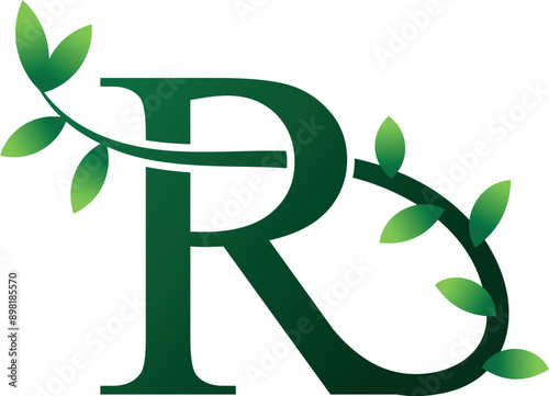 R Letter Logo. Green Color. Leaf Style - Vector