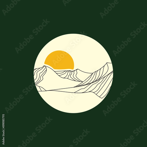 Nature scenery illustration of mountains and sunset, Travel and landscape vector
