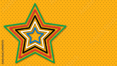 Abstract colored background for the Olympic Games. Geometric shapes in Olympic colors - red, green, orange, blue, black and white. Vector flag for sports games. Shape star