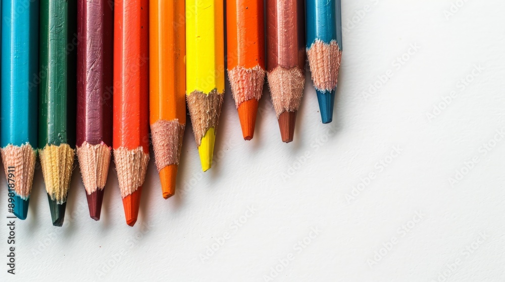 A close-up photograph showcasing a neat row of colorful pencils, highlighting their sharp tips and bright hues, symbolizing creativity and artistic inspiration. A close-up photograph showcasing a neat row of colorful pencils, highlighting their sharp tips and bright hues, symbolizing creativity and artistic inspiration.