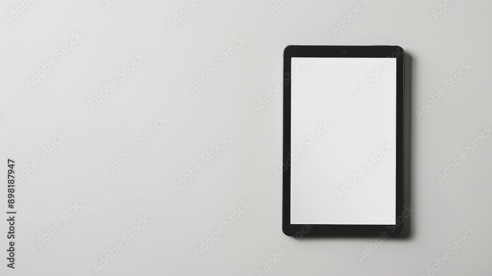 A stylish black tablet with a blank screen set against a gray background. Perfect for representing modern technology, minimalism, and creative possibilities. A stylish black tablet with a blank screen set against a gray background. Perfect for representing modern technology, minimalism, and creative possibilities.