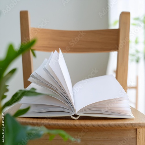 Wallpaper Mural Opened book on the wooden chair in the light room with window on background Torontodigital.ca