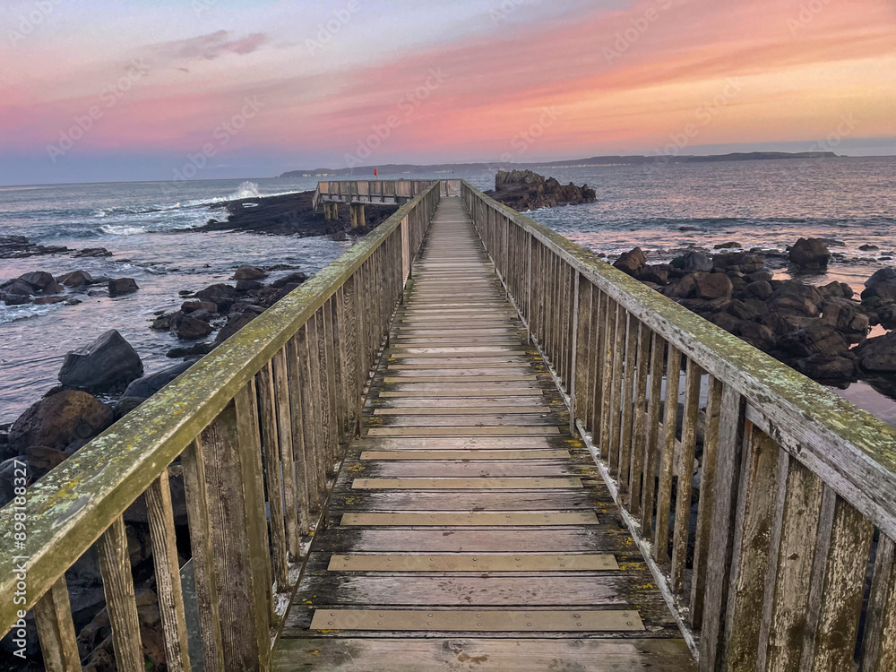 Fototapeta premium Bridge towards Rathlin Island Ballycastle Sunset