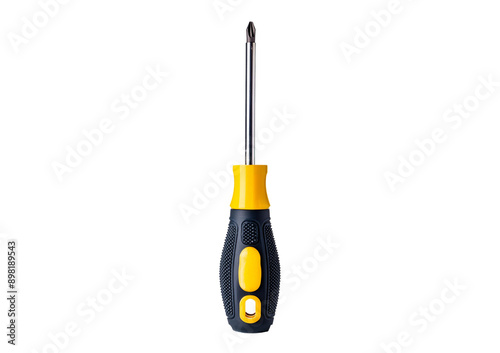 Yellow screwdriver isolated on transparent and white background. photo