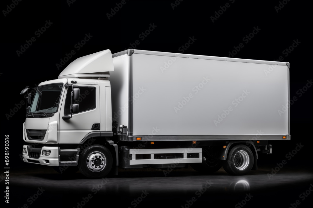 A clean white truck on black background, one object A clean white truck on black background, one object