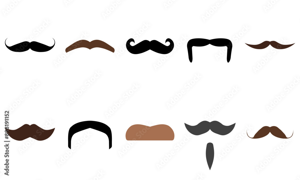 Set of moustache style for masculine and grooming routine design decoration