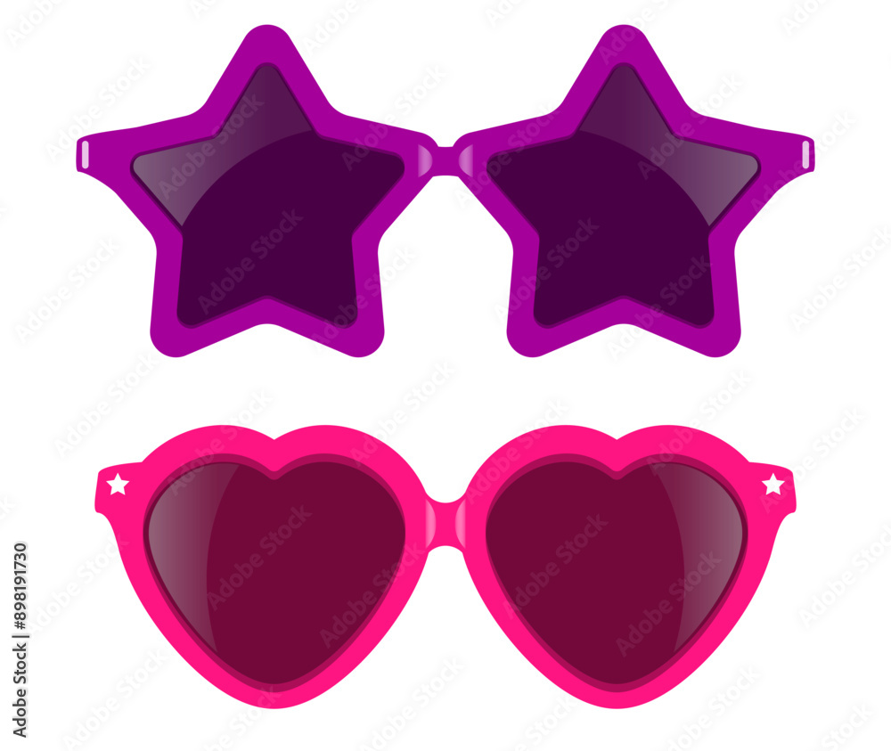 Funny party sunglasses, star and heart shaped glasses
