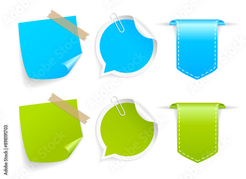 Blue and green vector stickers set