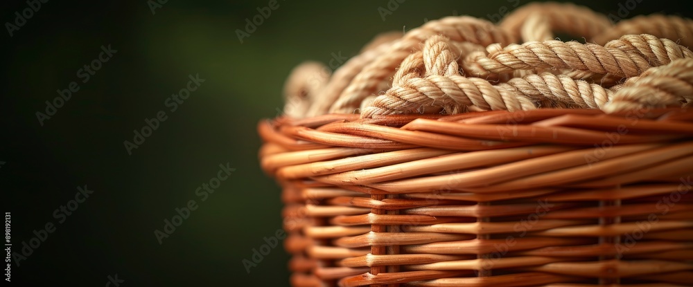 Obraz premium Wicker Basket, Showcasing Natural Materials And Rustic Craftsmanship