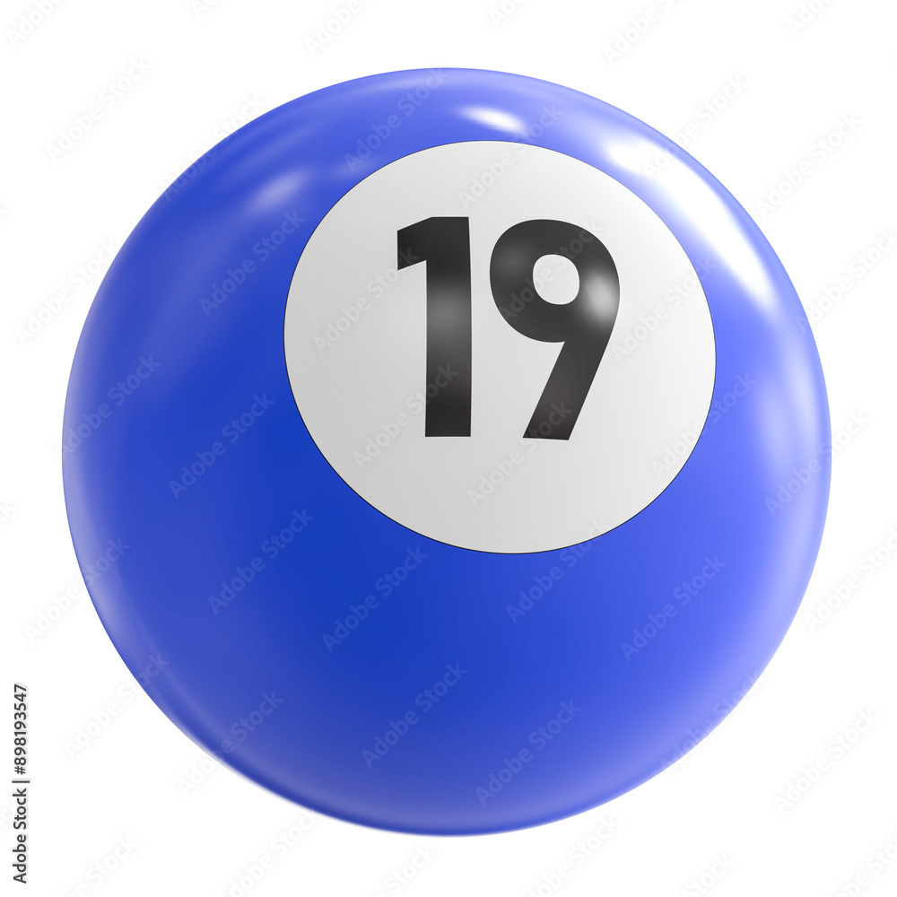 3D Render of Blue Billiard Ball Number 19