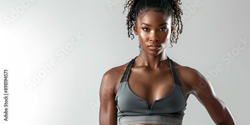 Flawless Fitness Model: A model posing confidently against a plain white background, highlighting their toned physique. photo