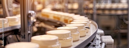 Cosmetics in bottles in production. Selective focus.