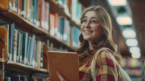 A person studying in a quiet library setting, possibly looking for knowledge or inspiration