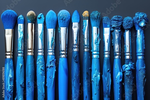 A Row of Blue-Painted Paintbrushes photo