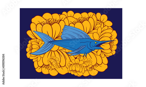 fish illustration design for sukajan is mean japan traditional cloth or t-shirt with digital hand drawn Embroidery Men T-shirts Summer Casual Short Sleeve Hip Hop T Shirt Streetwear