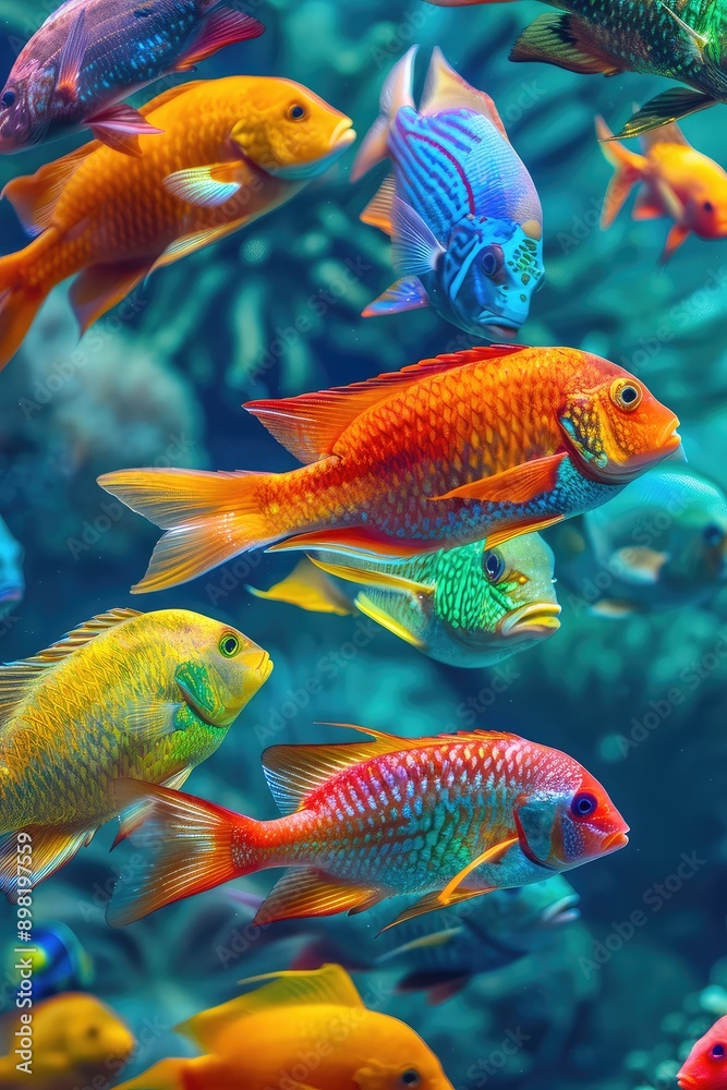 Naklejka premium beautiful colorful fish underwater. Selective focus.