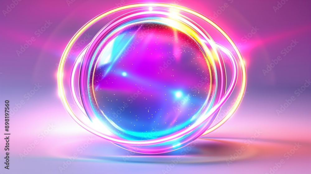 A colorful sphere with a purple center and a blue rim. The sphere is surrounded by a bright, colorful glow A colorful sphere with a purple center and a blue rim. The sphere is surrounded by a bright, colorful glow