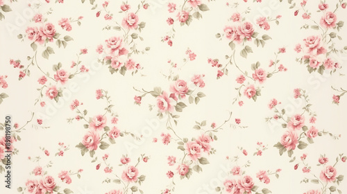 Cute pink tiny roses pattern on a cream background, small floral pattern, vintage shabby chic style wallpaper.floral line art, floral patterns, seamless patterns, background, large flowers.