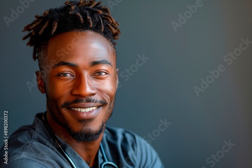 Portrait of a Smiling Black Male Healthcare Professional With Dreadlocks