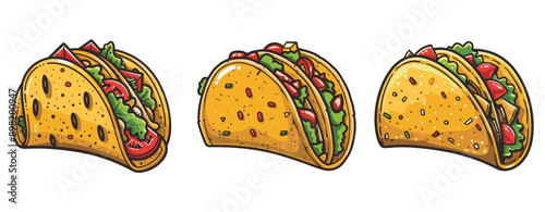 set of mexican tacos food illustration cartoon vector ,generative ai