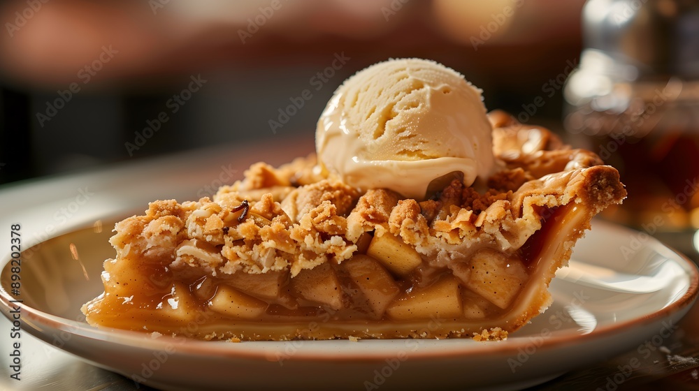 Slice of Classic Apple Pie Streusel Vanilla Ice Cream Topping Slice of Classic Apple Pie Streusel Vanilla Ice Cream Topping