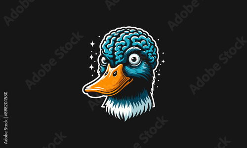 head duck with brain vector illustration logo design