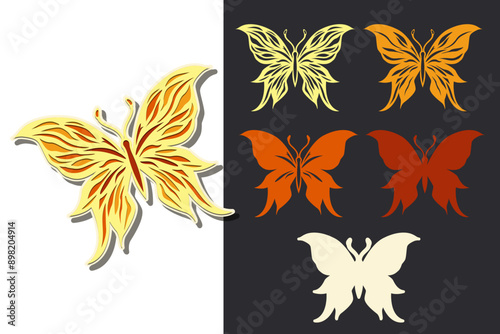 Multilayer openwork butterfly with flower effect. Paper crafts. Cut file