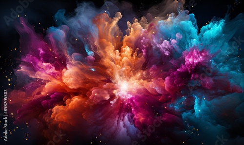 Colorful Explosion of Colored Smoke on Black Background