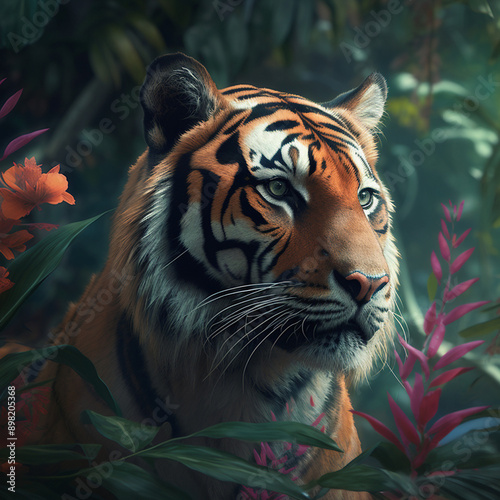 PAINTING OF A TIGER IN THE FOREST