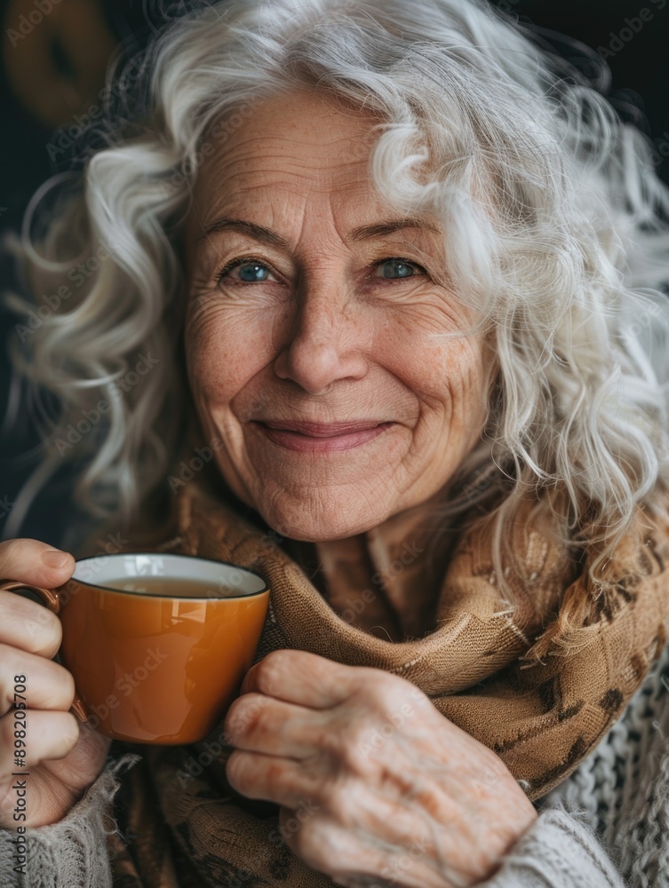 Senior lady enjoying her morning coffee at home Senior lady enjoying her morning coffee at home