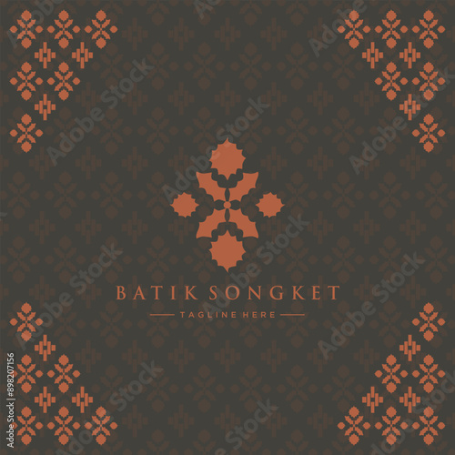 luxury batik songket floral frame background border