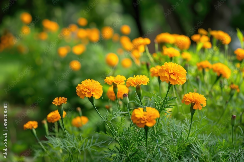 Marigolds blooming in a garden, AI generated Marigolds blooming in a garden, AI generated