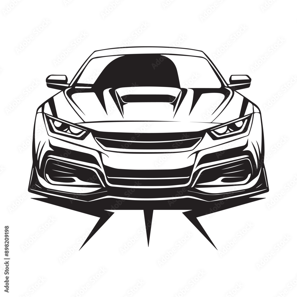 Car Front View vector image. Black and white Car front image isolated on white Car Front View vector image. Black and white Car front image isolated on white