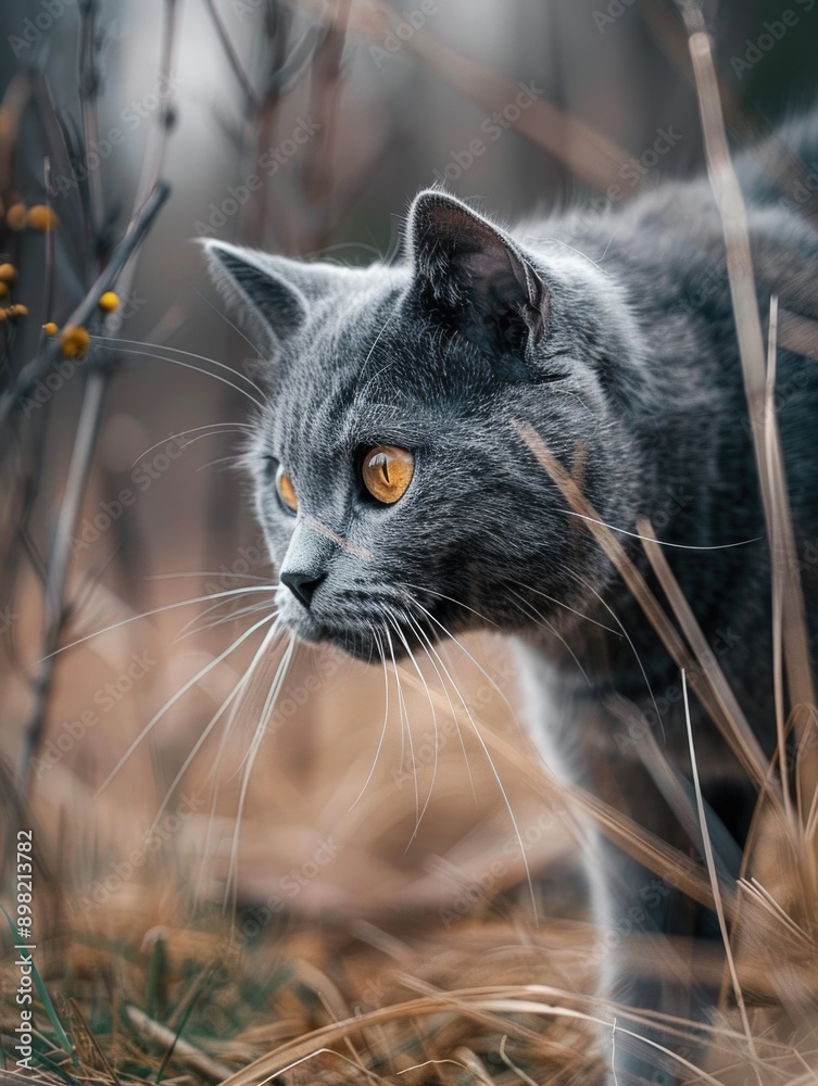 Gray Cat Walking Through Tall Grass Gray Cat Walking Through Tall Grass