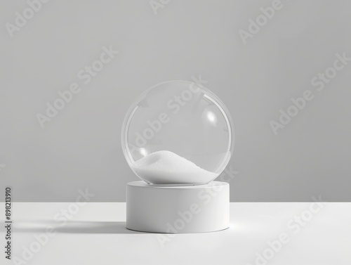 snowglobe with a simple monochromatic design, set against a neutral background to emphasize its elegant form and timeless 