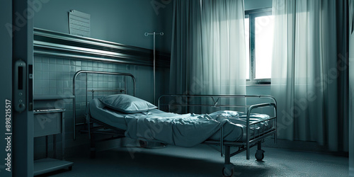 Stark Reality: A sterile hospital room, with a simple metal bed and a white curtain drawn.