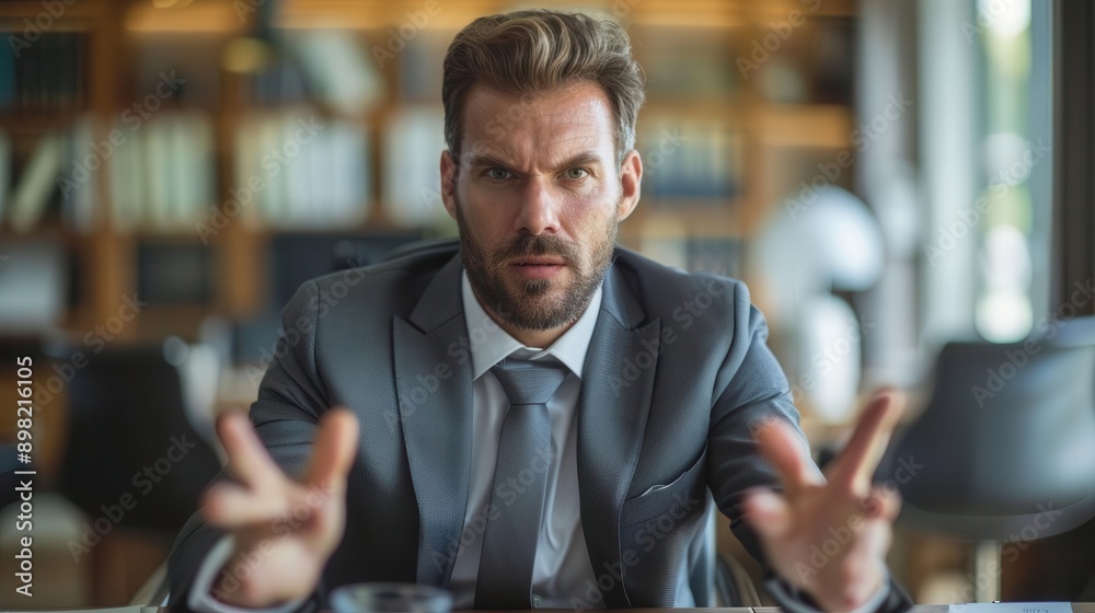 Manager gesturing emphatically in a meeting, urging faster progress Manager gesturing emphatically in a meeting, urging faster progress