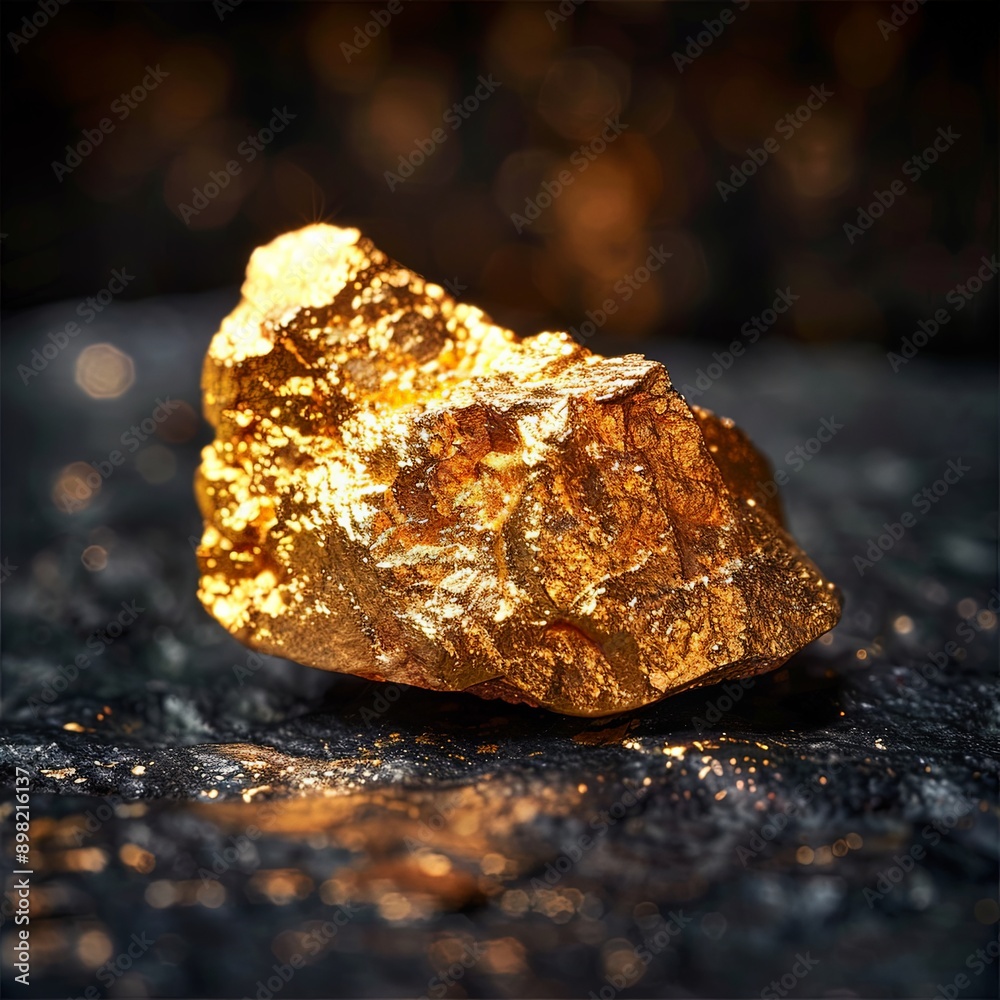 Close-Up of a Large Textured Gold Nugget on Dark Background Close-Up of a Large Textured Gold Nugget on Dark Background