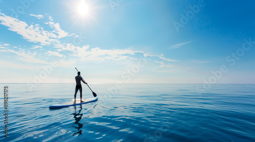 Silhouette doing paddle surf