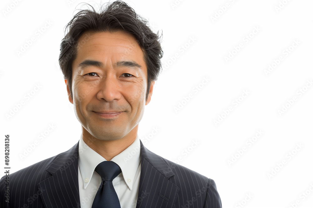 Japanese man in suit, professional photography of head and shoulders on white background Japanese man in suit, professional photography of head and shoulders on white background