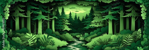 Paper Cut Forest Scene with Stream