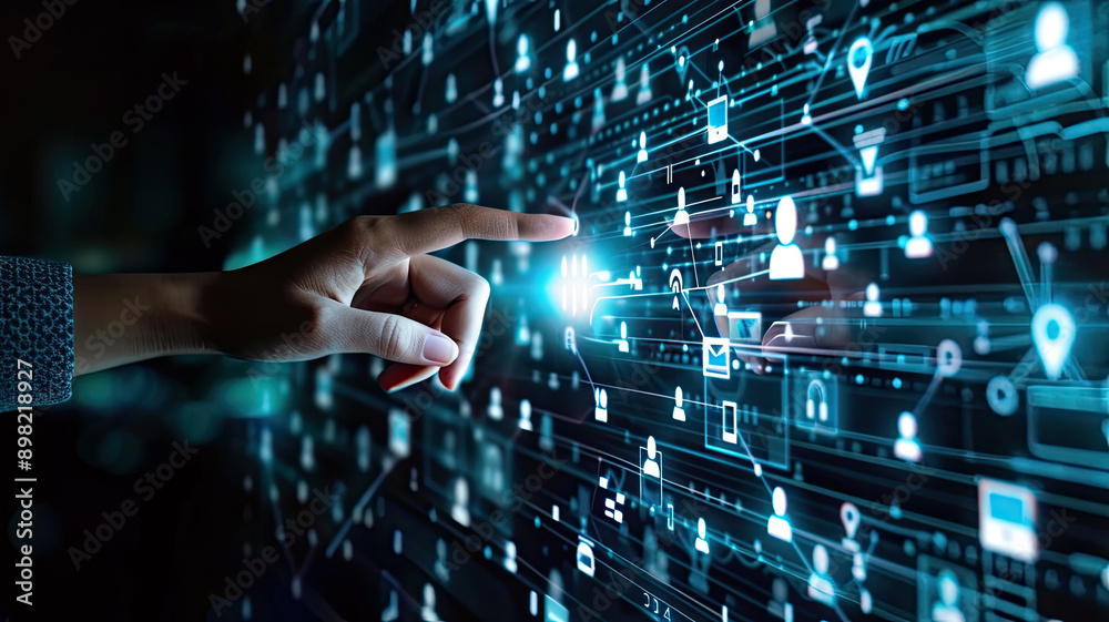 A hand reaches out to touch the digital world. Generative AI A hand reaches out to touch the digital world. Generative AI