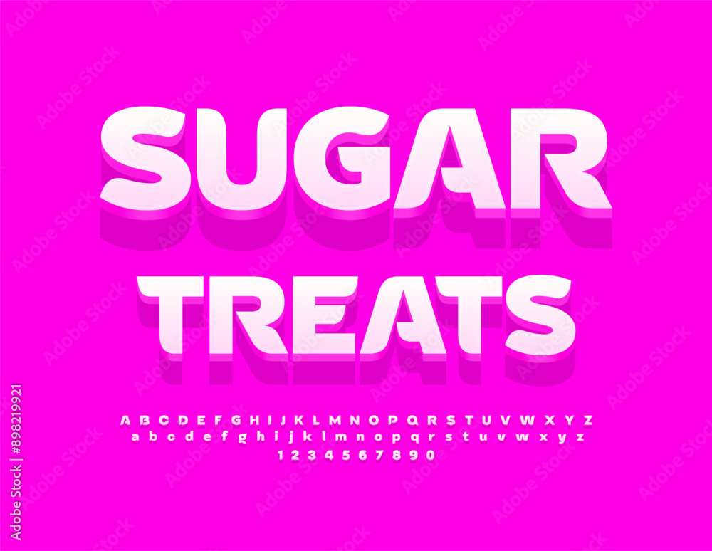 Vector creative emblem Sugar Treats. Unique White Font. Stylish set of Alphabet Letters and Numbers Vector creative emblem Sugar Treats. Unique White Font. Stylish set of Alphabet Letters and Numbers
