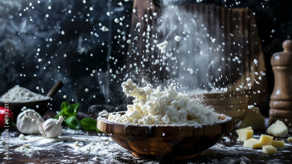 Flour Explosion in Rustic Kitchen Setting Flour Explosion in Rustic Kitchen Setting