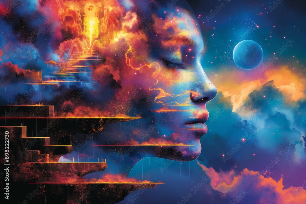 Obraz premium Mystical Journey A Surreal Portrait of the Soul's Ascent