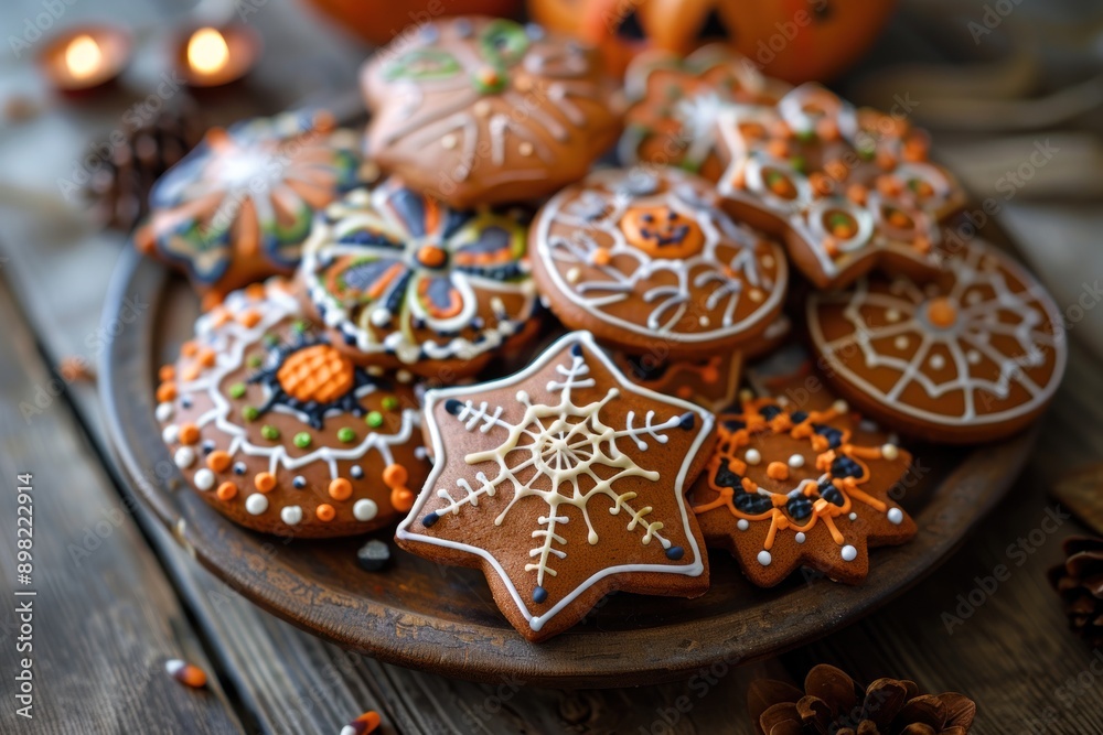 Halloween Spiderweb and Pumpkin Decorated Gingerbread Cookies Halloween Spiderweb and Pumpkin Decorated Gingerbread Cookies