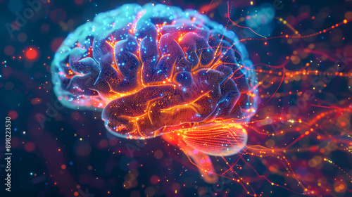 Wallpaper Mural Human brain glowing with electrical impulses flowing through neural network Torontodigital.ca