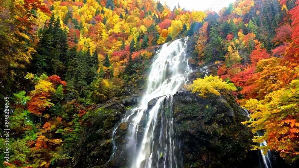 Majestic Waterfall Cascading Through Autumn Forest Majestic Waterfall Cascading Through Autumn Forest