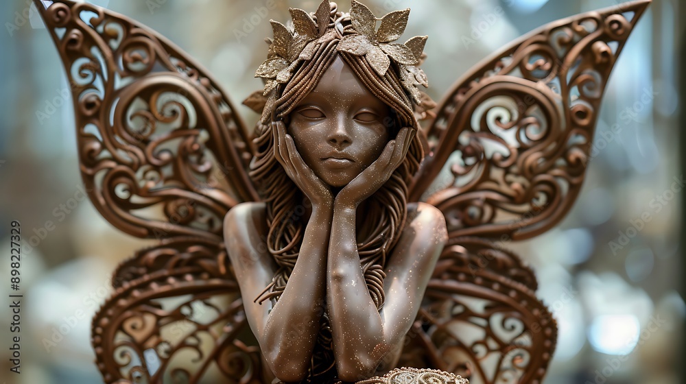 Fototapeta premium Chocolate fairy statue with intricate wings 