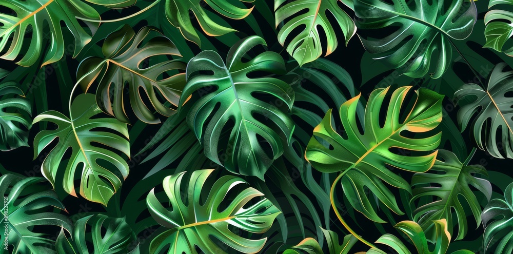 A seamless botanical pattern featuring tropical green palms, colocasia, banana leaves. Use it to make wallpaper, print on fabric, wrap paper, or fabrics. A seamless botanical pattern featuring tropical green palms, colocasia, banana leaves. Use it to make wallpaper, print on fabric, wrap paper, or fabrics.